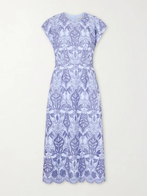 REBECCA VALLANCE Blooming Lanterns scalloped embroidered cotton midi dress Light blue