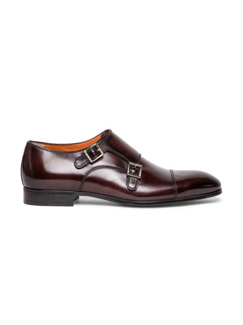 Santoni Men's brown leather double-buckle shoe