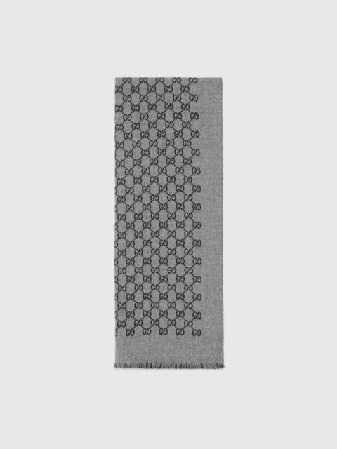 Double jacquard GG wool scarf