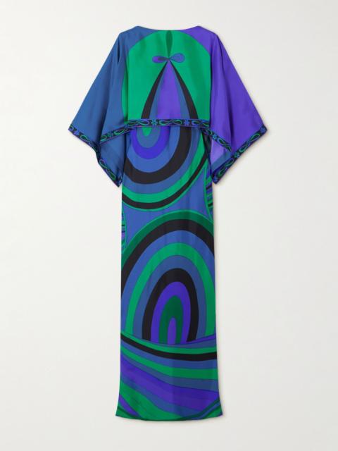 PUCCI Layered printed silk-twill maxi dress Blue