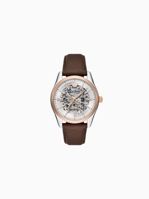 EMPORIO ARMANI LUNAR NEW YEAR AUTOMATIC BROWN LEATHER WATCH