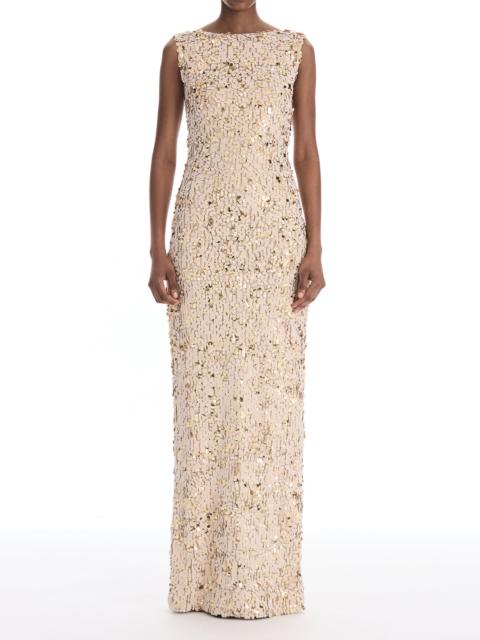 Oscar de la Renta Sleeveless Velvet Paillettes Chiffon Gown