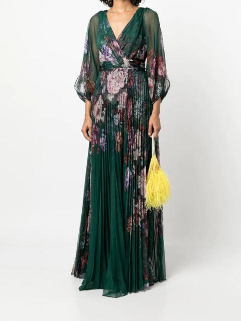 Marchesa V-NECK PRINTED CHIFFON GOWN