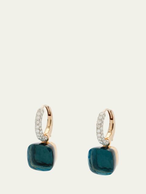 Pomellato Nudo 18k White/Rose Gold Drop Earrings with Blue Topaz & Diamonds