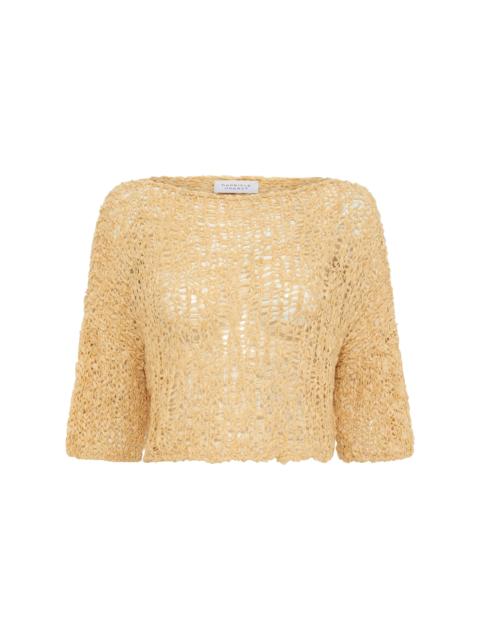 GABRIELA HEARST Chrysenta Knit Crop T-Shirt In Hay Silk Cashmere