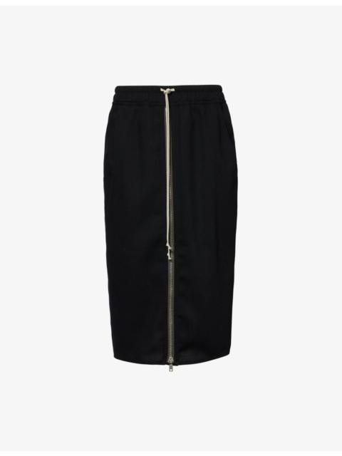 Rick Owens Zip-Front Pillar Wool Midi Skirt