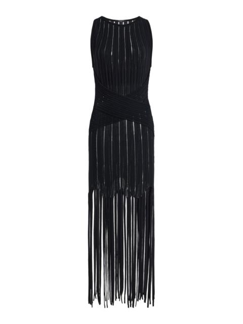 Balmain Fringed Knit Dress black