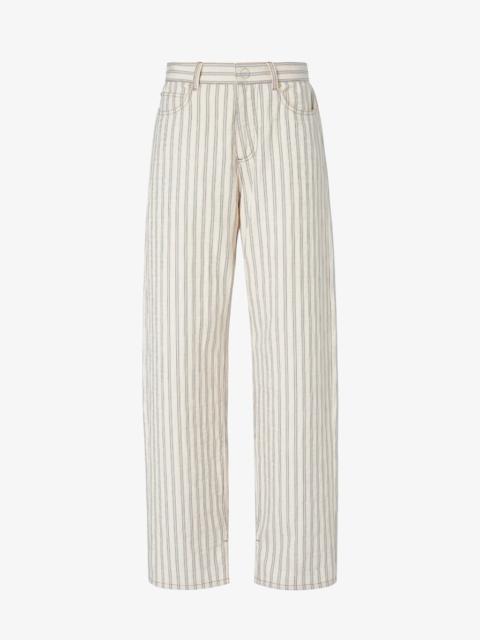 FENDI Long Jeans Beige FF denim pants with light blue stripes