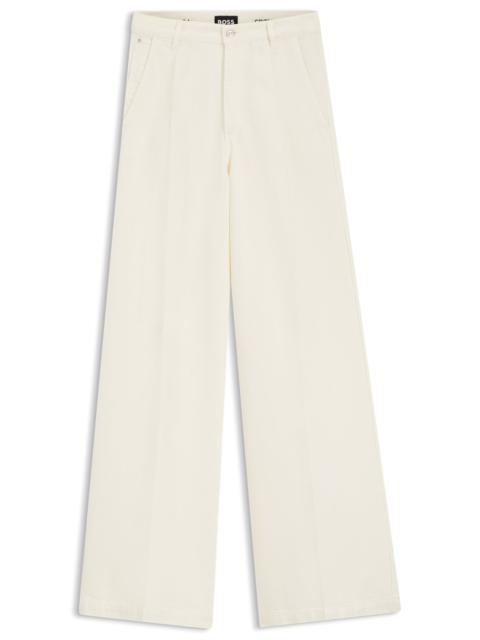 BOSS WIDE-LEG JEANS IN CREAM DENIM WITH FRONT CREASE