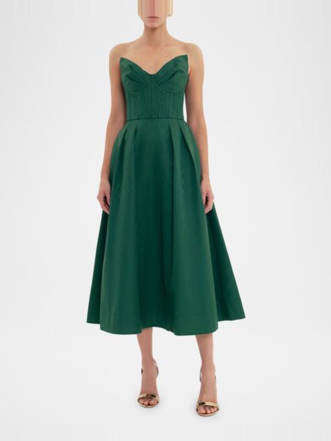 REBECCA VALLANCE Luiza Pleated Strapless Midi Dress