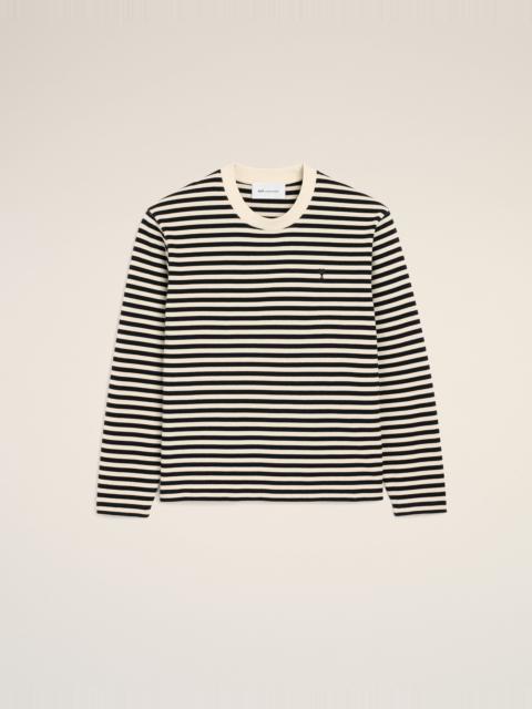 AMI Paris BLACK AND WHITE MARINIERE COTTON T-SHIRT WITH AMI DE COEUR
