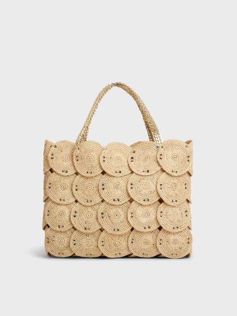 rabanne LARGE HANDBAG WITH BEIGE DISCS IN RAFFIA