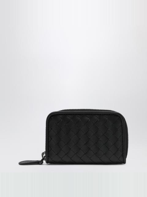 Bottega Veneta Small Black Intrecciato Zip-Around Wallet