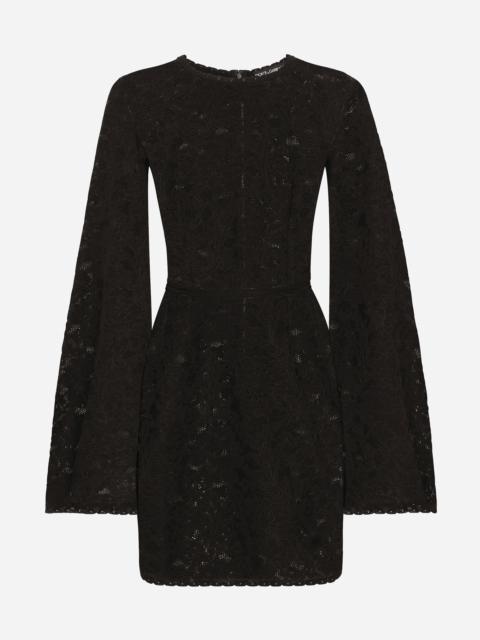 Short lace-stitch dress with full sleeves