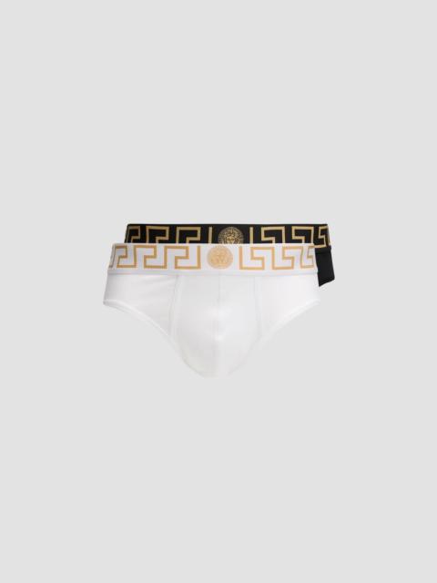 VERSACE Men's Medusa Key Jersey Brief 2-Pack - Black White Black Gold