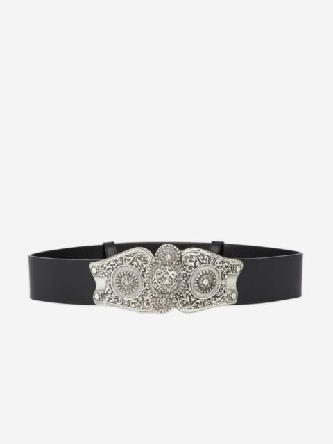 The Kooples WIDE BLACK LEATHER BELT WITH LARGE WESTERN-STYLE BUCKLE