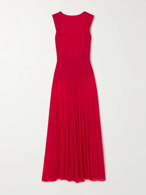 Open-back paneled stretch-jersey maxi dress Red