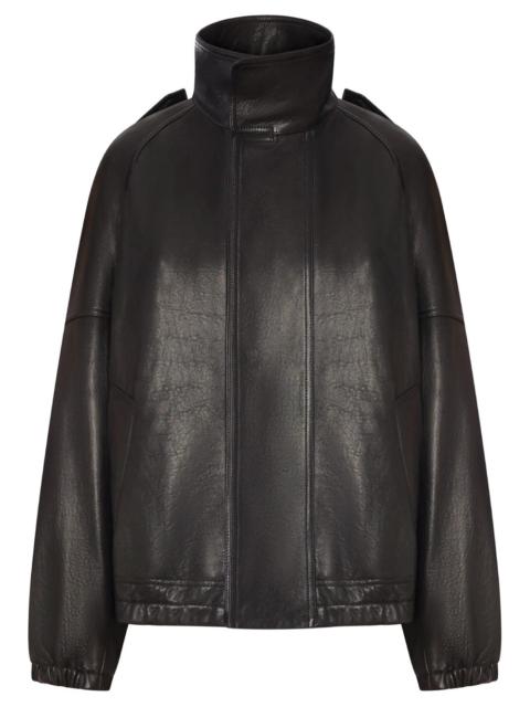 SAINT LAURENT OVERSIZED LEATHER JACKET WITH HIGH COLLAR