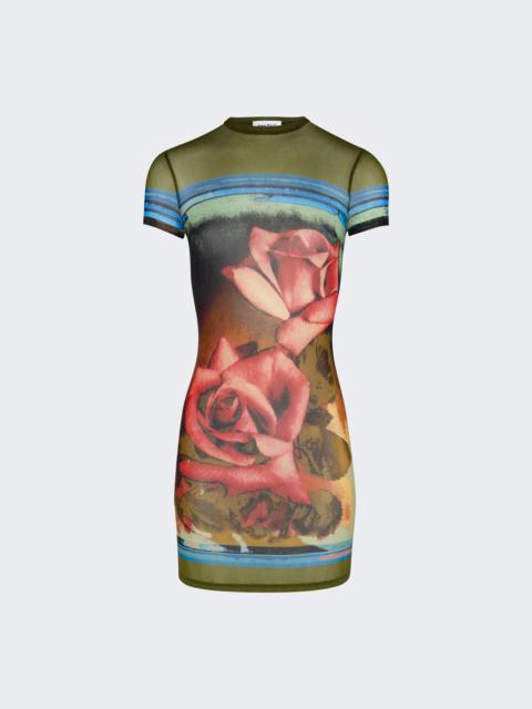 TrÈs Gaultier #1 Rose Printed Mini Dress Green And Red