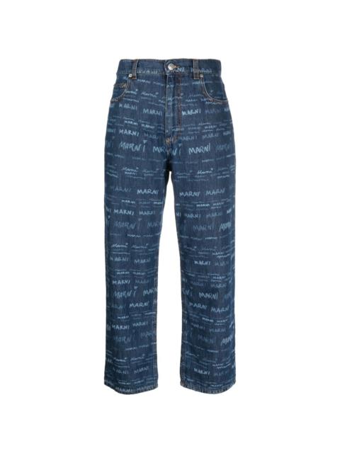 logo-print cropped straight-leg jeans