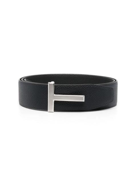 TOM FORD logo buckle grained leather belt