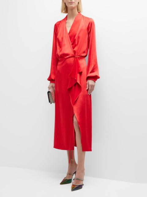 PINKO Los Terales Faux-Wrap Satin Midi Dress