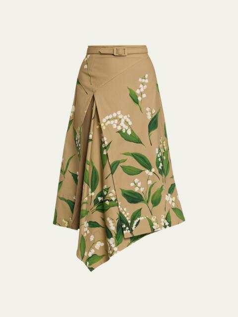 Lily Of The Valley Cotton Twill Midi Skirt