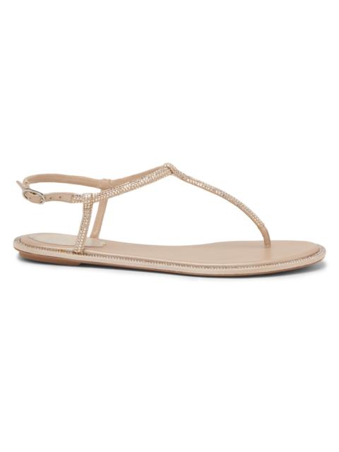 RENE CAOVILLA Women's Diana Crystal-Strap Silk Flat Sandals - Beige Satin Shadow