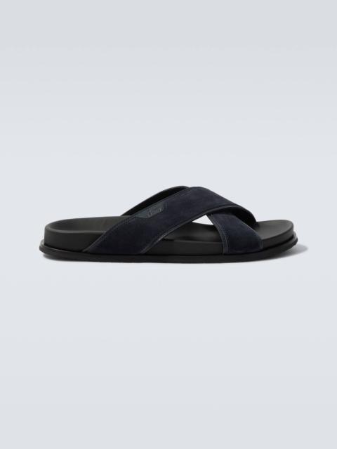 Brioni Leather-trimmed suede sandals