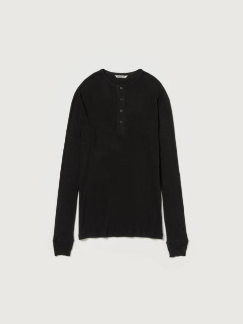 AURALEE ORGANIC SOFT RIB HENLEY NECK P/O