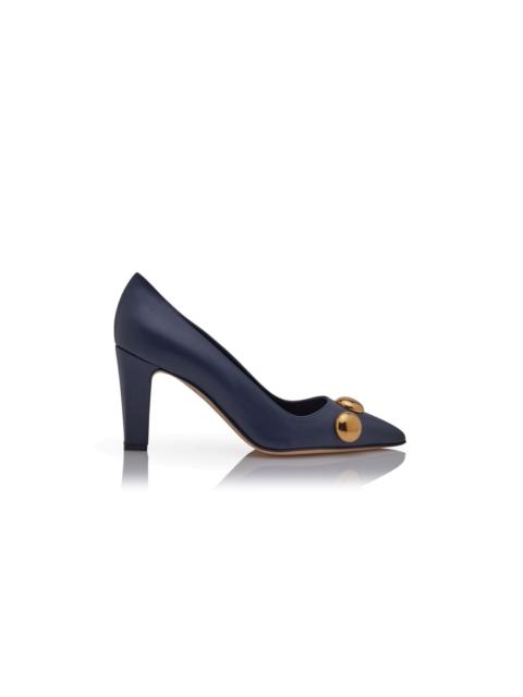 Navy Blue Calf Leather Pointed Toe Pumps
