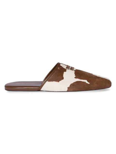 Miu Miu Women's Calf Hair Mule Flats - White