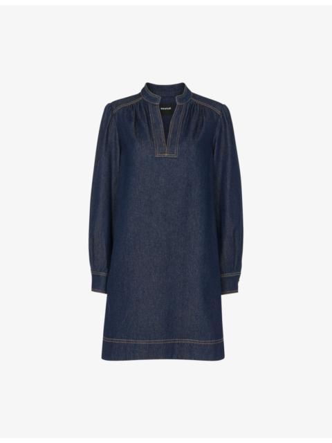 WHISTLES V-Neck Long-Sleeve Denim Mini Dress