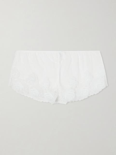 KIKI DE MONTPARNASSE Fleur Veloutes Embroidered Mesh Briefs