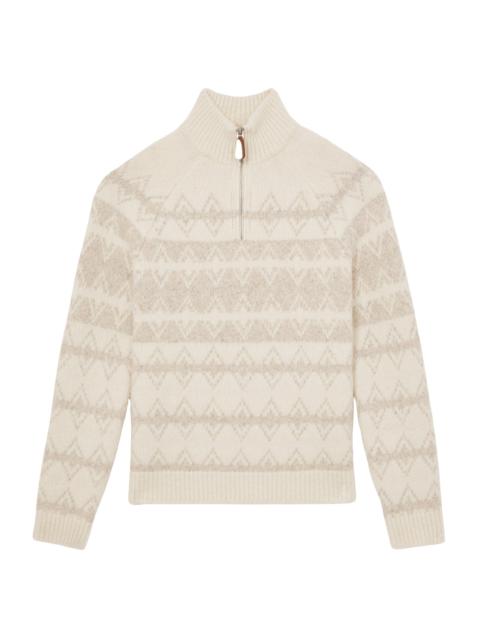 REISS Men's Claus Fair Isle-Inspired Half-Zip Sweater - Winter White Oatmeal
