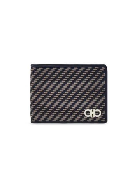 FERRAGAMO Men's Leather Woven Bifold Wallet - New Navy Dark Grey Nero