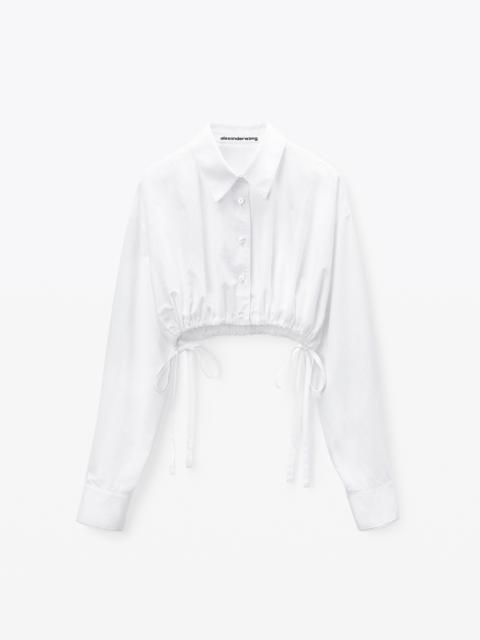 Alexander Wang Cropped Drawstring Blouse in Cotton & Crystal Hotfix