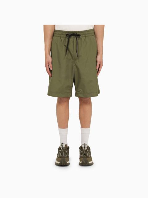 Moncler Grenoble Military green bermuda shorts with logo patch