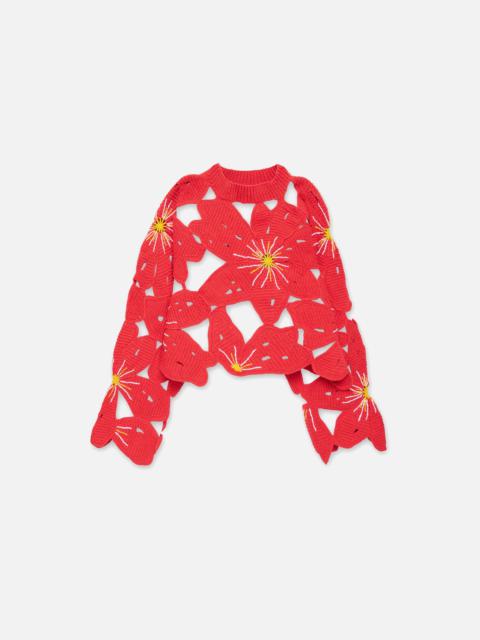 The Elder Statesman COTTON CROCHET FLOWER PULLOVER