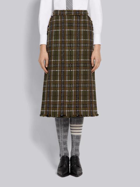 Thom Browne Dark Green Tartan Check Tweed Frayed Below-the-Knee Sack Skirt