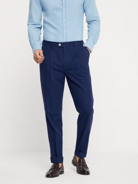 Cotton and kapok gabardine leisure fit trousers with pleat