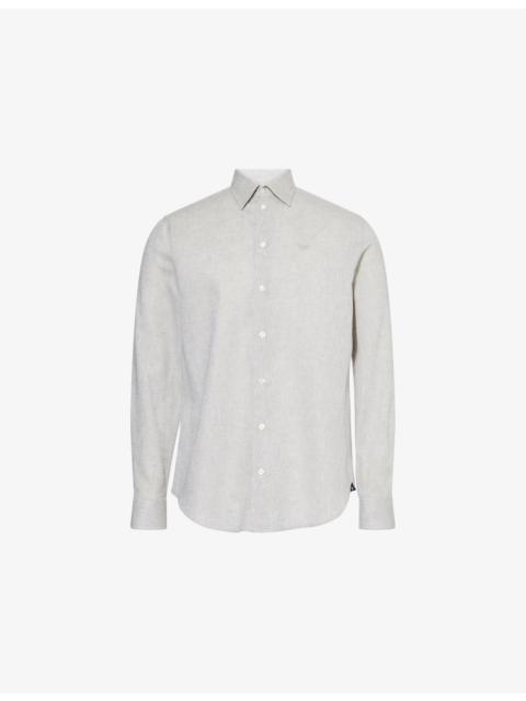 EMPORIO ARMANI Brand-Embroidery Curved-Hem Linen And Cotton Shirt