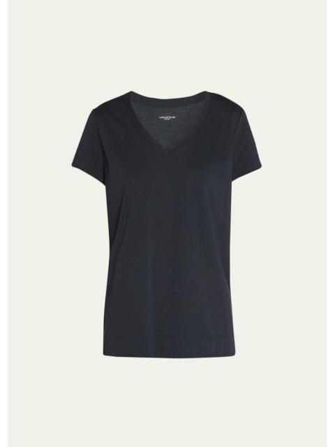 Lafayette 148 New York Modern V-Neck Short-Sleeve Cotton Jersey Tee