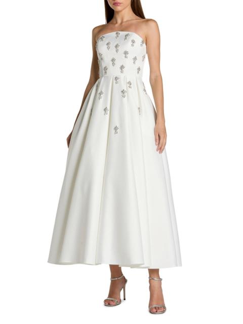 MAC DUGGAL Women's Embellished Satin Strapless Tea-Length Dress - Ivory
