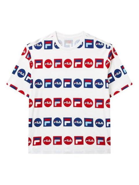 FILA FILA Logo Full Print Sports Loose Round Neck Short Sleeve White F51M128154F-WT