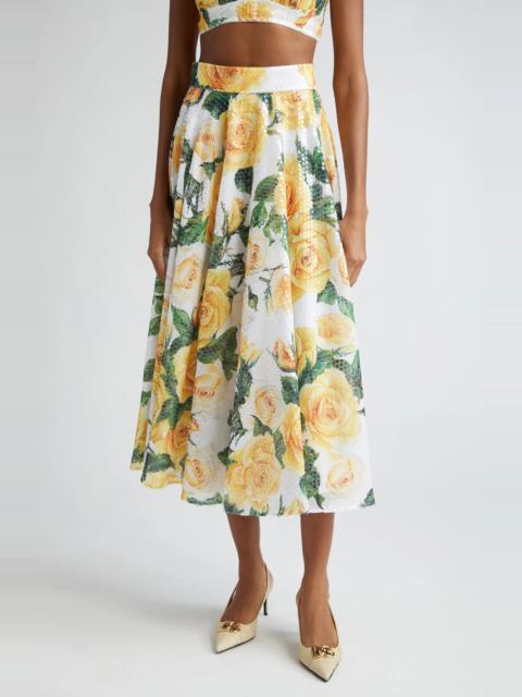 Dolce & Gabbana Rose Print Sequin A-Line Skirt