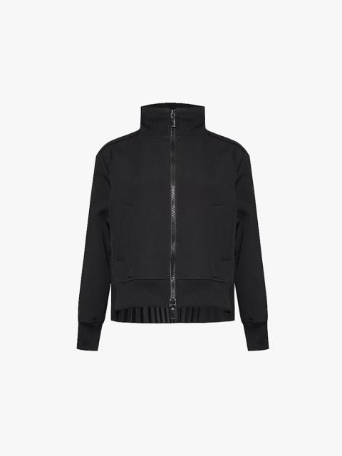 Zip-front pleated-panel woven track jacket