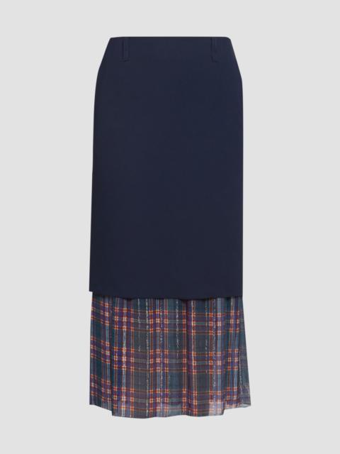 Dries Van Noten Women's Sentista Bis Layered Check-Trimmed Midi Skirt - Navy