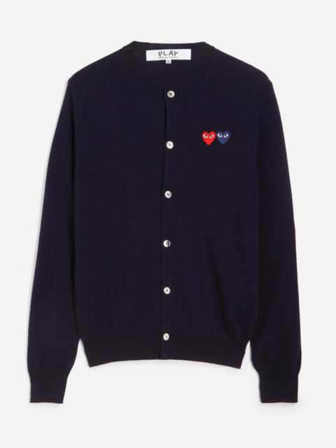 Comme Des Garçons Navy Round-Neck Double Emblem Wool Cardigan