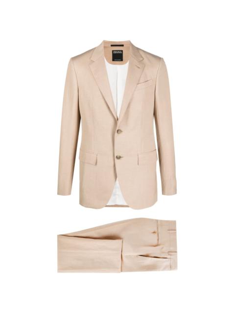 single-breasted wool-linen blend suit